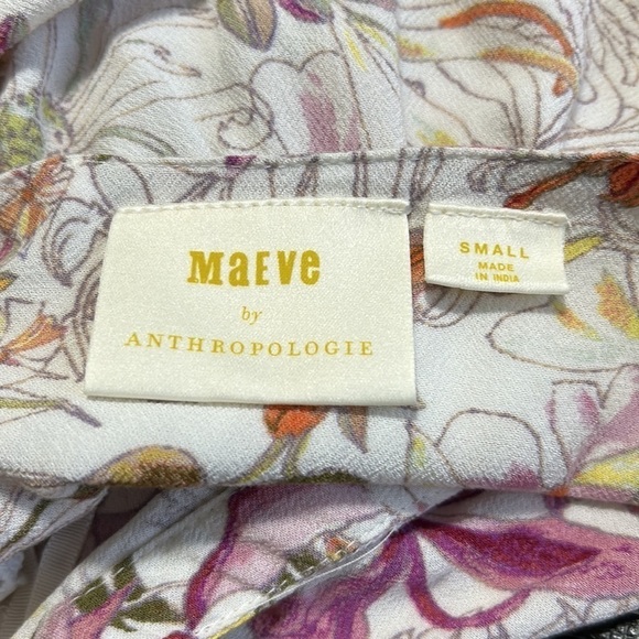 Anthropologie Maeve Pernille Floral Blouse vneck Tie Sleeve Cream Purple Sz S - Picture 12 of 14